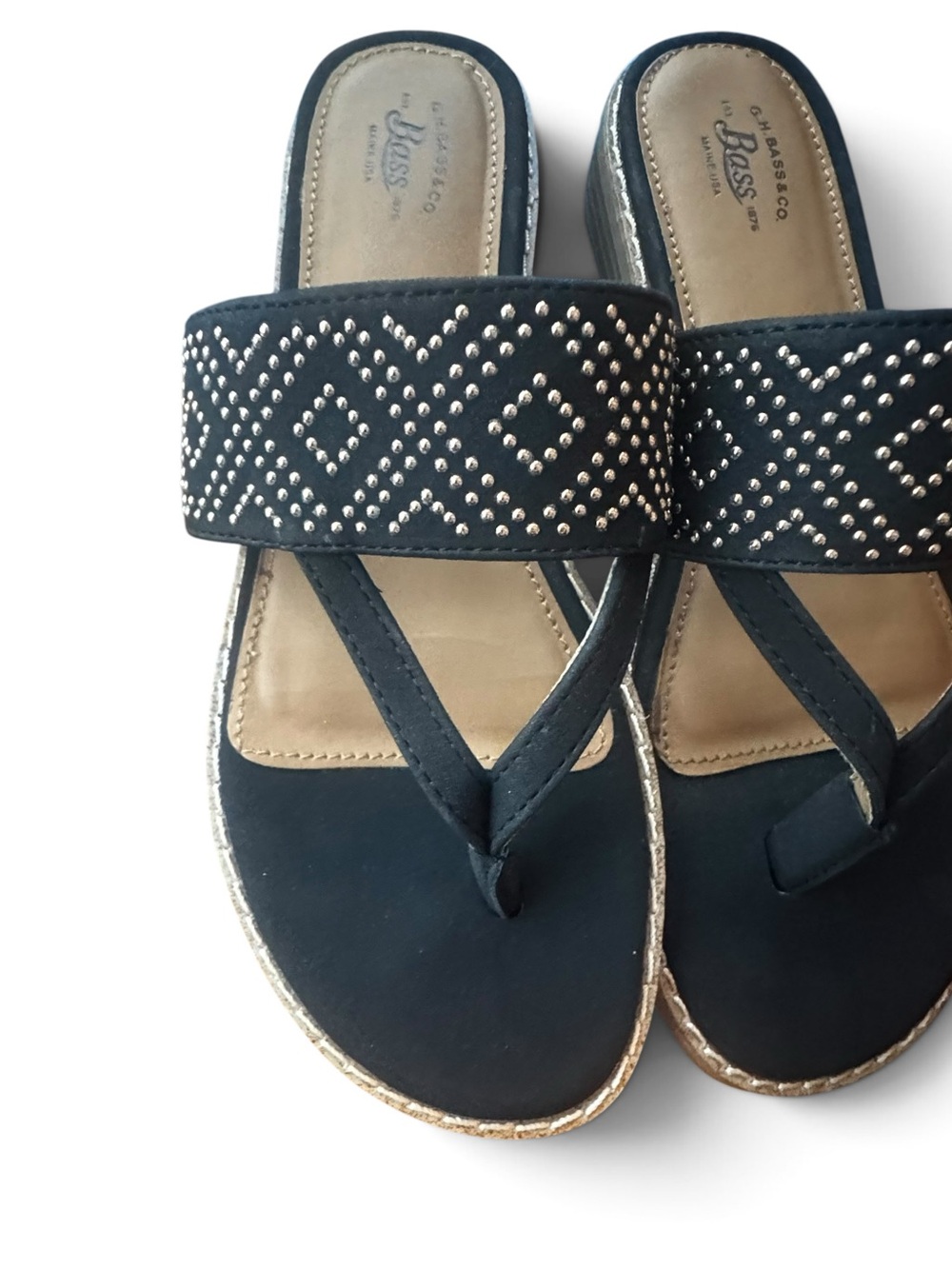 Bass Tanya Black Studded Toe-Post Slide Sandals